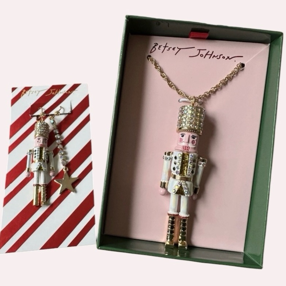BETSEY JOHNSON SET Christmas Holiday Nutcracker Star Earrings & Necklace NEW NWT